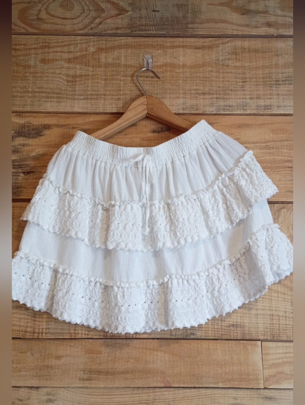 White Tiered Lacey Cotton Mini Skirt